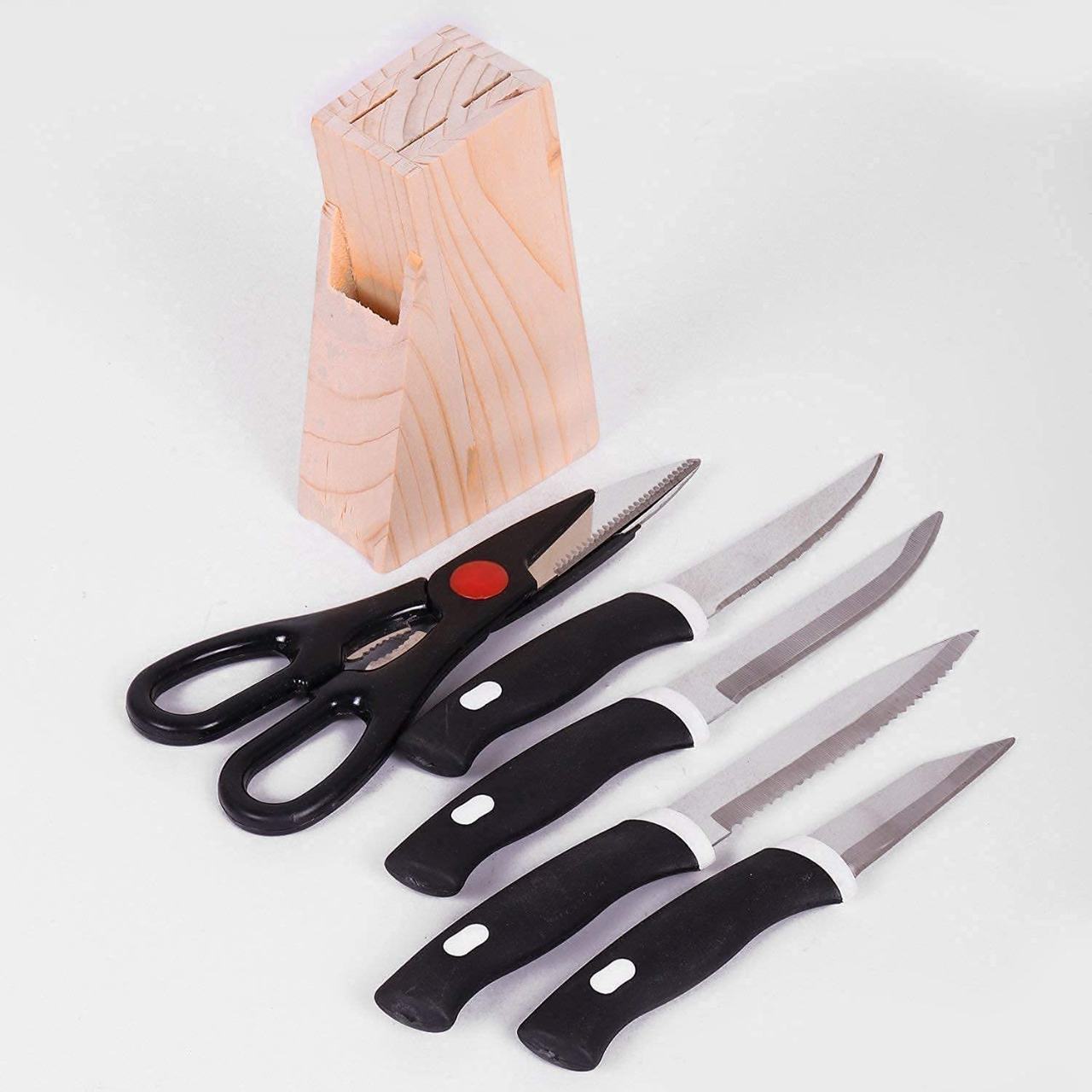 6-Piece Kitchen Knife Set with Wooden Block Stand