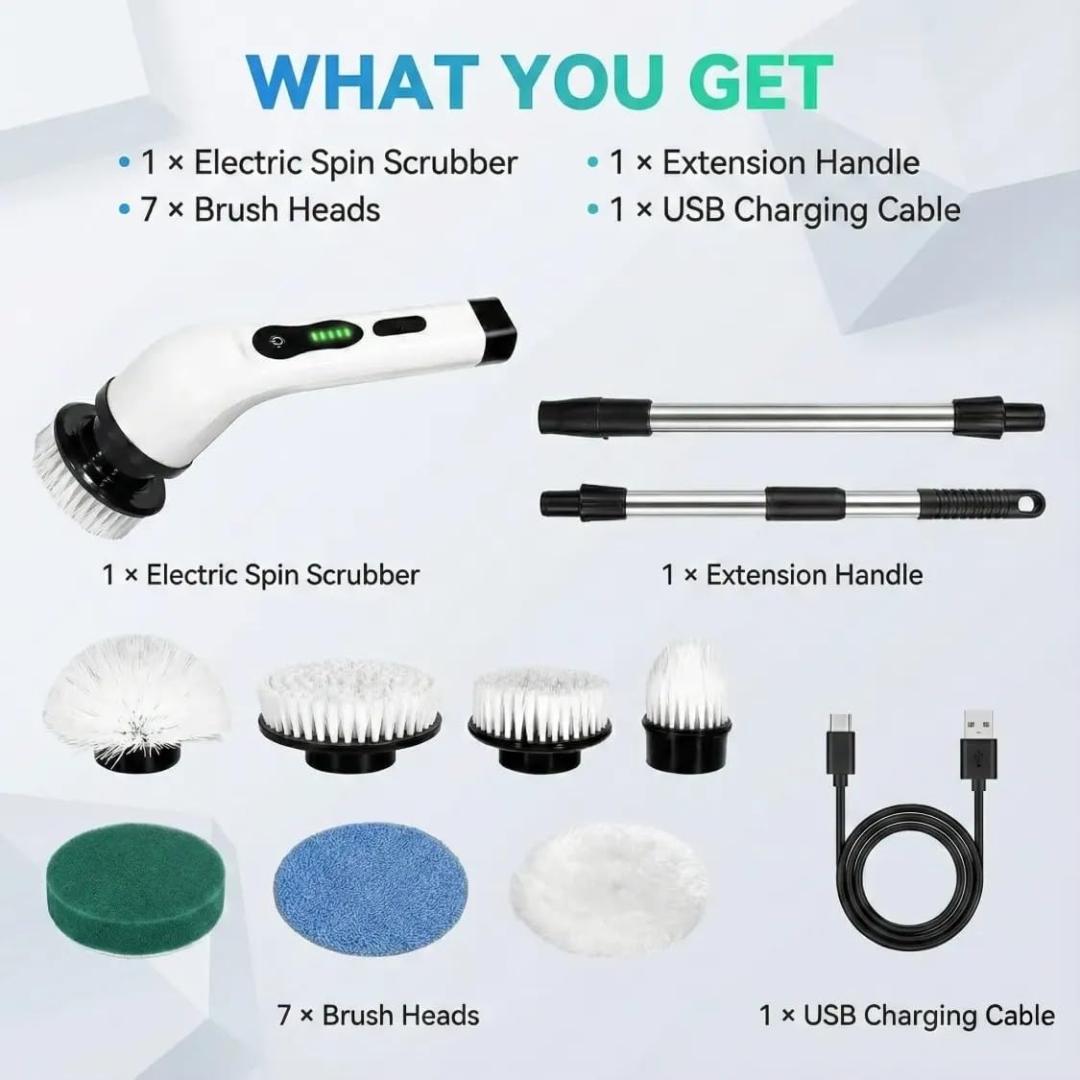 7-in-1 Cordless Electric Spin Scrubber Brush with Extension Handle