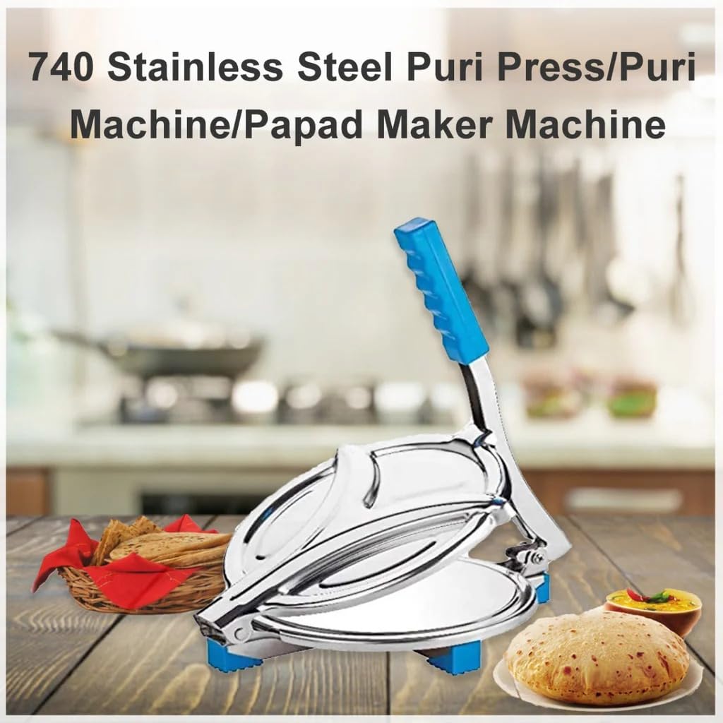 740 Stainless Steel Puri Press/Roti Maker/Papad Making Machine with Red Handle