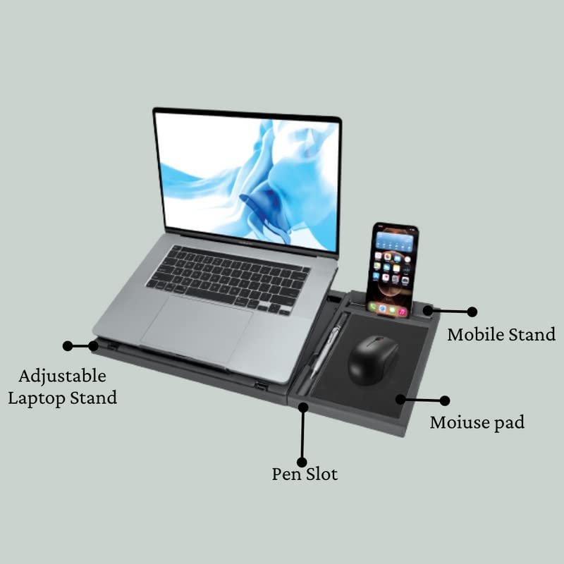 Adjustable Laptop Stand with Mouse Pad and Mobile Holder - 8 Angle Ergonomic Desk Organizer