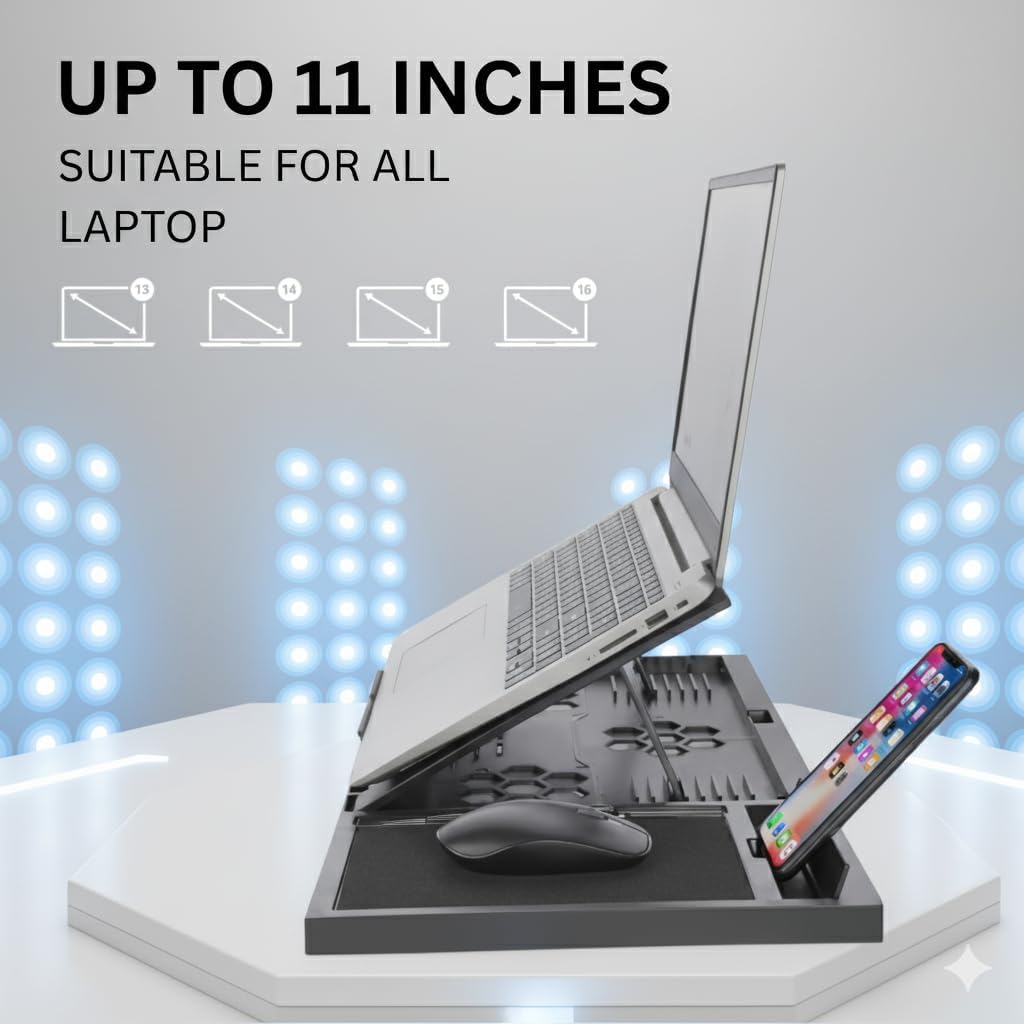Adjustable Laptop Stand with Mouse Pad and Mobile Holder - 8 Angle Ergonomic Desk Organizer