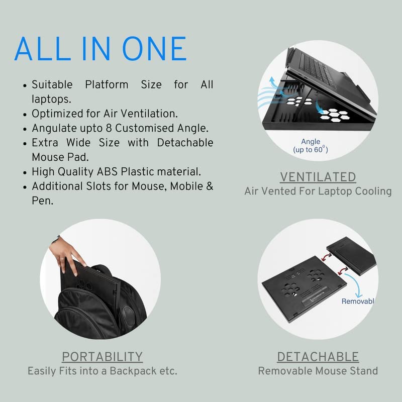 Adjustable Laptop Stand with Mouse Pad and Mobile Holder - 8 Angle Ergonomic Desk Organizer