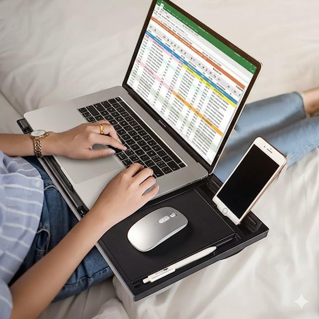 Adjustable Laptop Stand with Mouse Pad and Mobile Holder - 8 Angle Ergonomic Desk Organizer