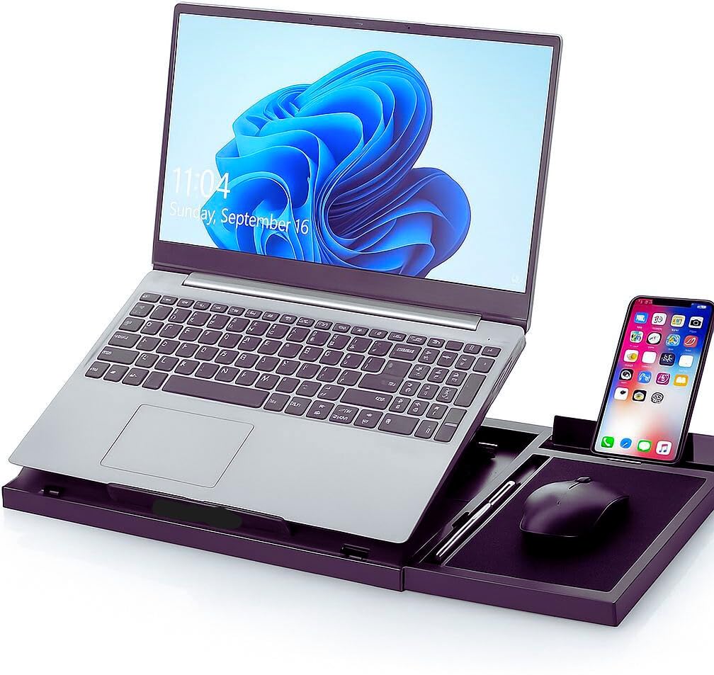 Adjustable Laptop Stand with Mouse Pad and Mobile Holder - 8 Angle Ergonomic Desk Organizer