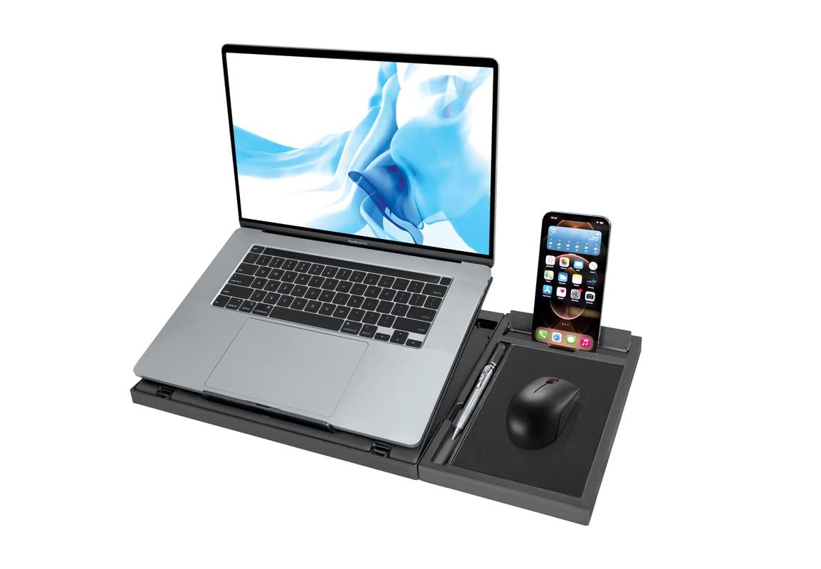 Adjustable Laptop Stand with Mouse Pad and Mobile Holder - 8 Angle Ergonomic Desk Organizer