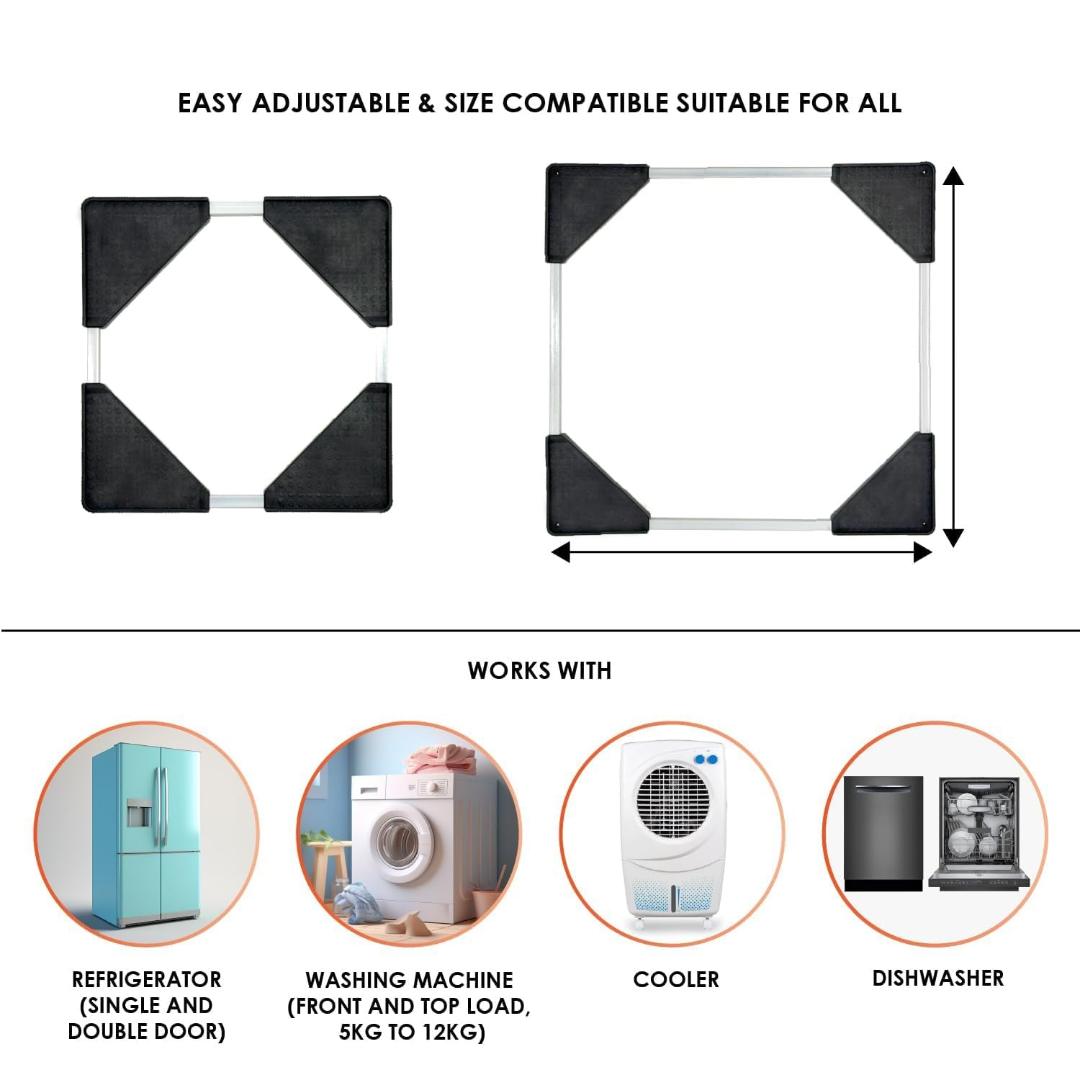 Adjustable Washing Machine Stand with Wheels - Heavy Duty Anti-Rust Metal Base