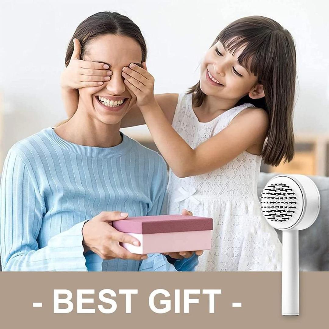 Air Cushion Massage Brush with Long Handle & Self-Cleaning Detangling Comb