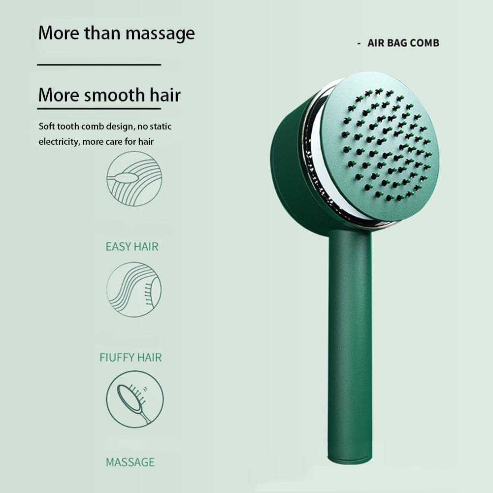 Air Cushion Massage Brush with Long Handle & Self-Cleaning Detangling Comb