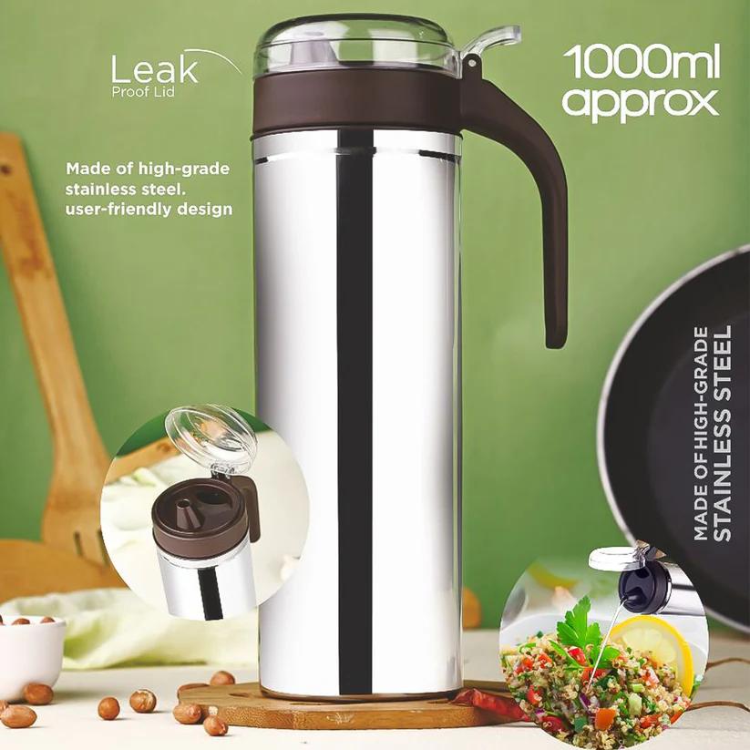 Apex 1000ml Stainless Steel Oil Pourer with Anti-Drip Spout