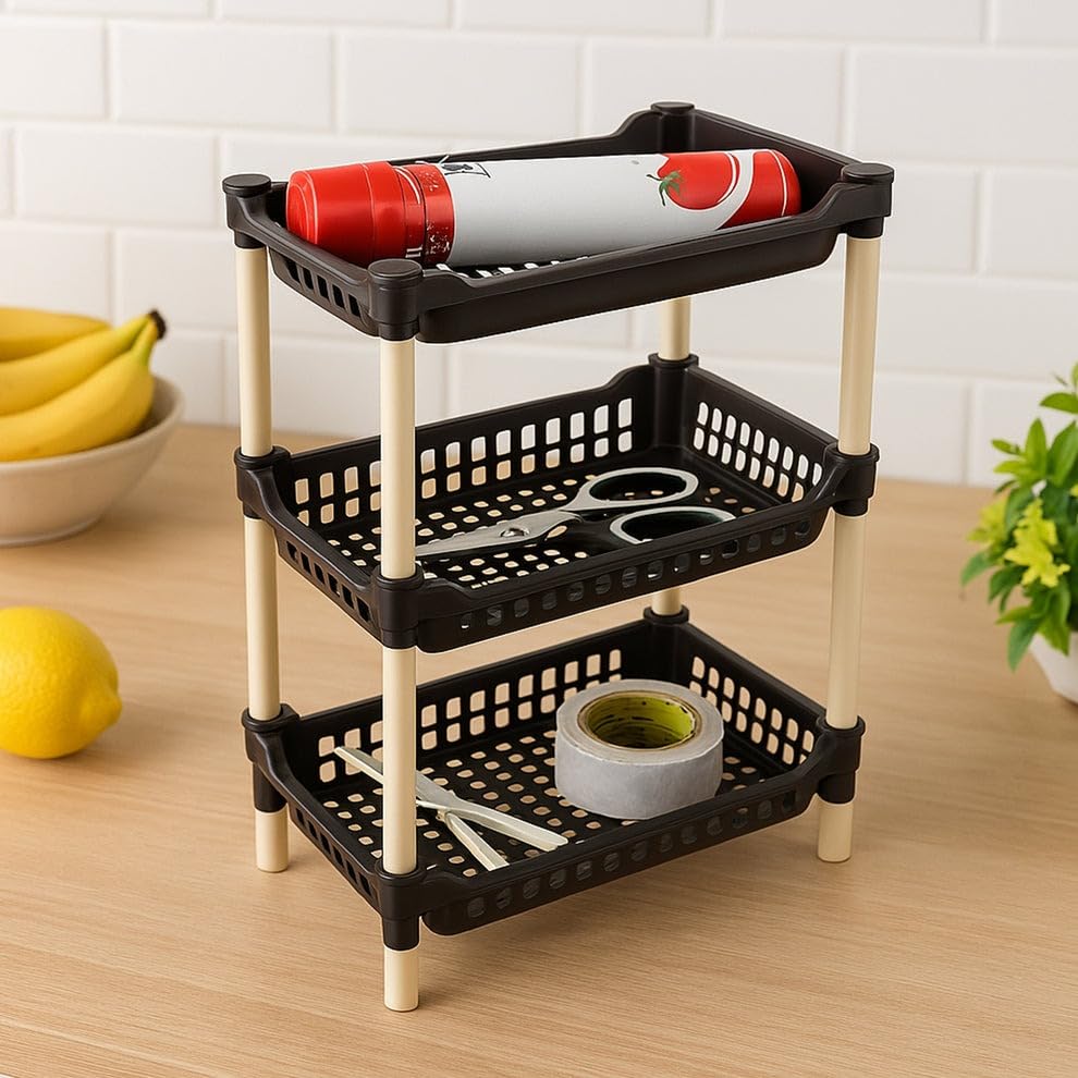 Apex 3-Tier Multiuse Plastic Storage Rack Organizer
