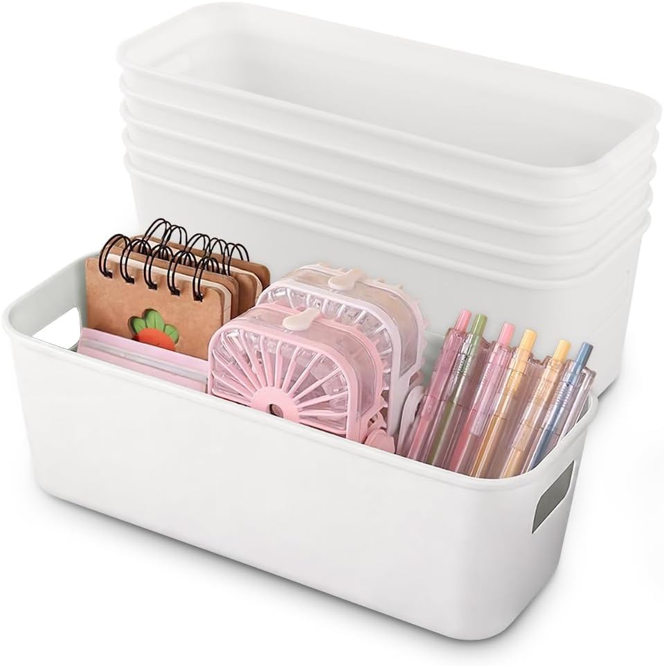 Bathroom Organizer Storage Basket with Handles - White