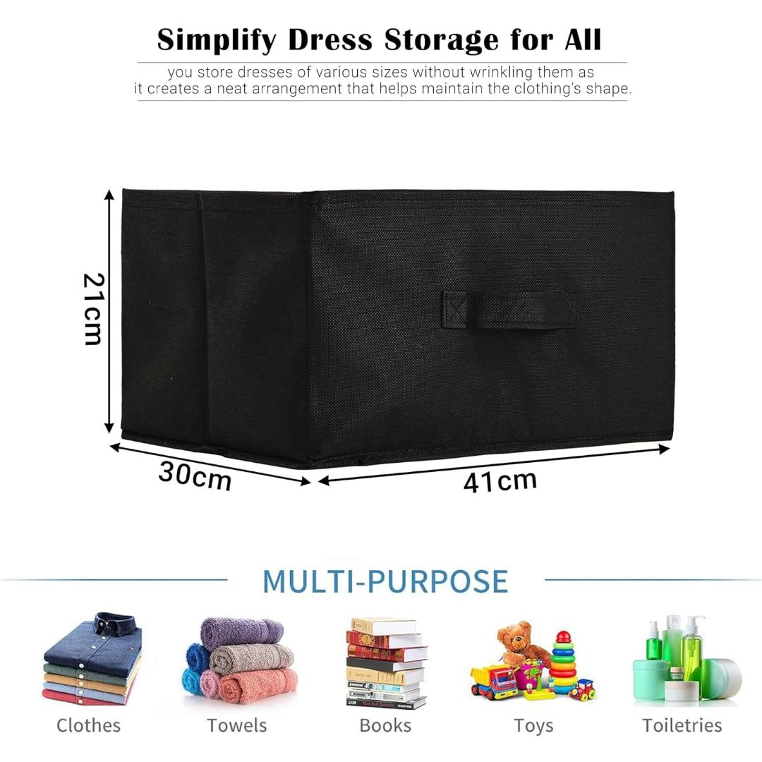 Black Fabric Storage Box with Gold Trim and Handle - 40cm x 29cm x 23cm