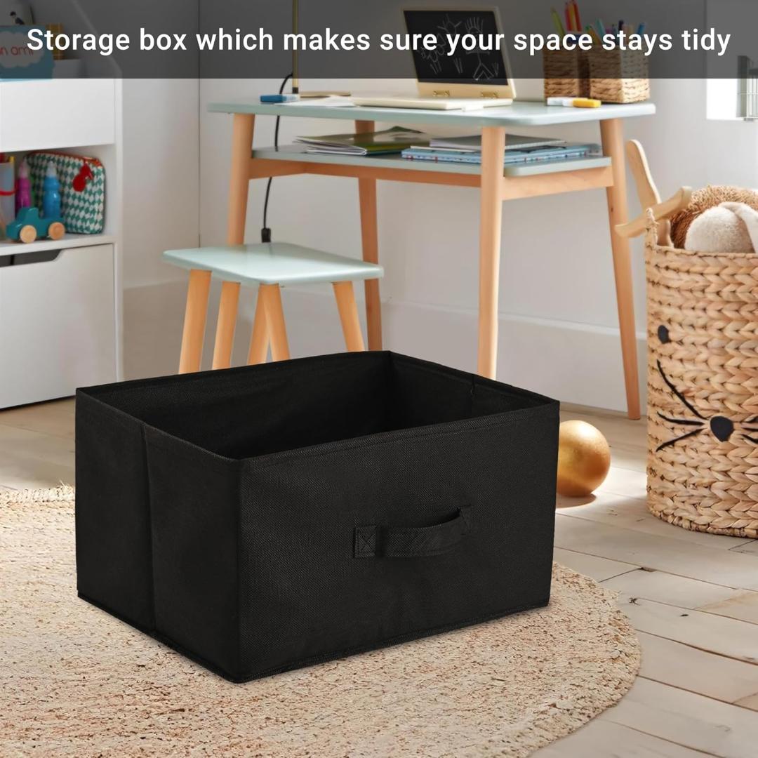 Black Fabric Storage Box with Gold Trim and Handle - 40cm x 29cm x 23cm