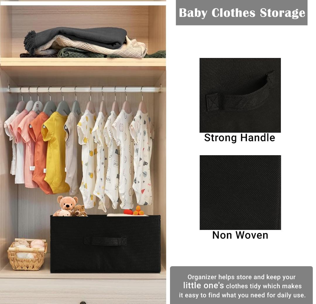 Black Fabric Storage Box with Gold Trim and Handle - 40cm x 29cm x 23cm