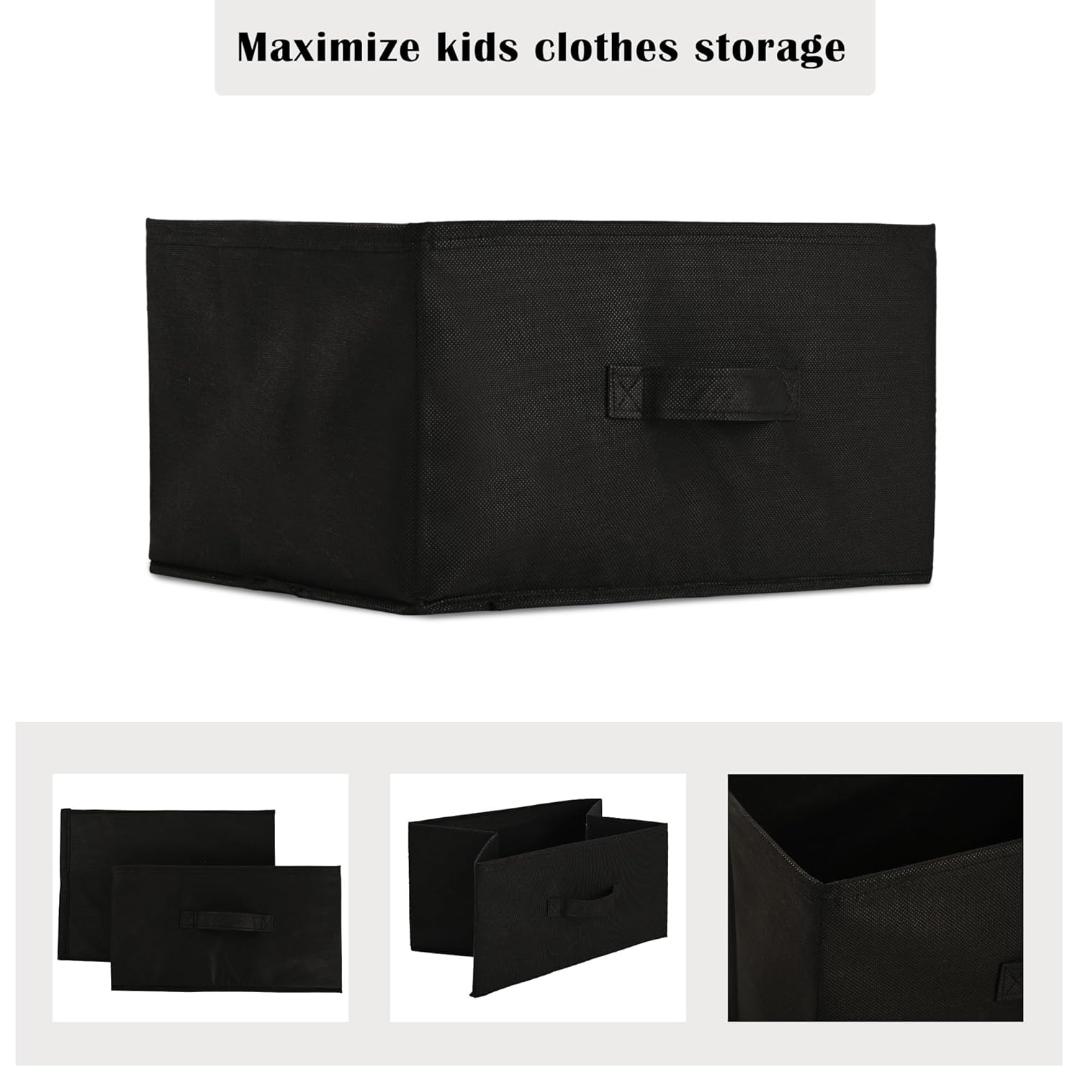 Black Fabric Storage Box with Gold Trim and Handle - 40cm x 29cm x 23cm