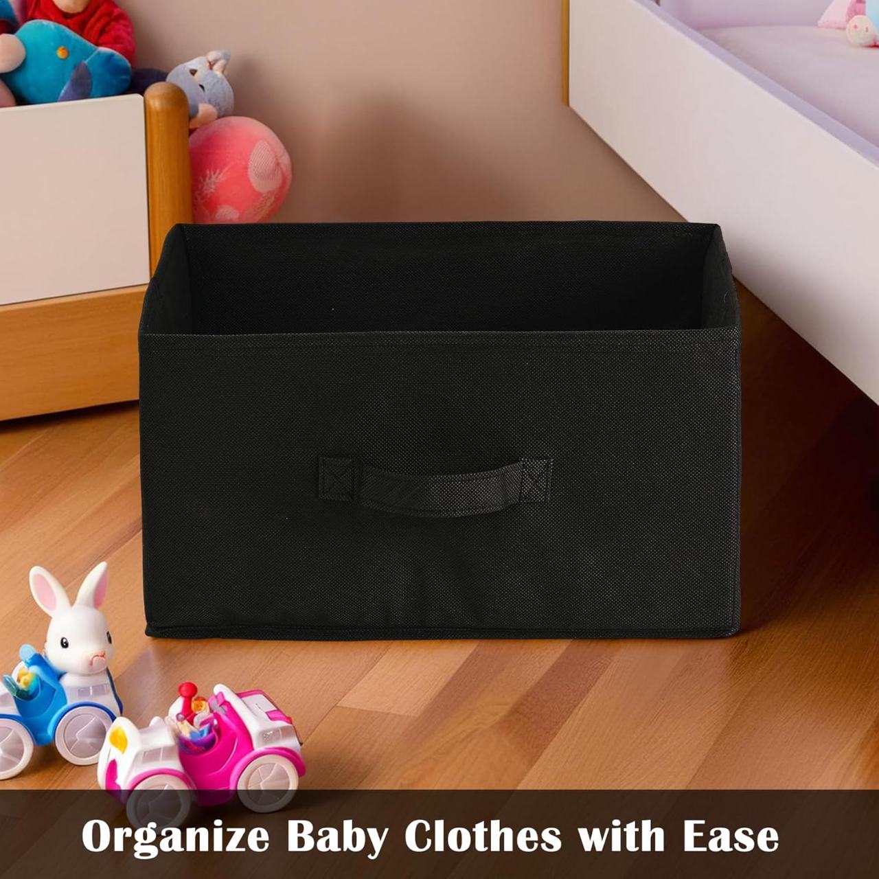 Black Fabric Storage Box with Gold Trim and Handle - 40cm x 29cm x 23cm