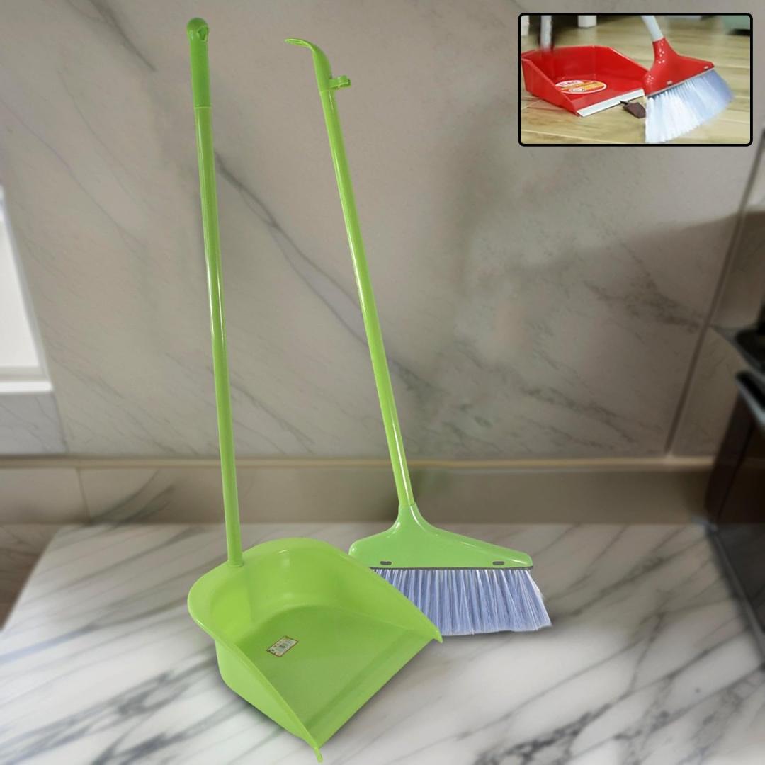 Broom and Dustpan Set with Long Handle - Green