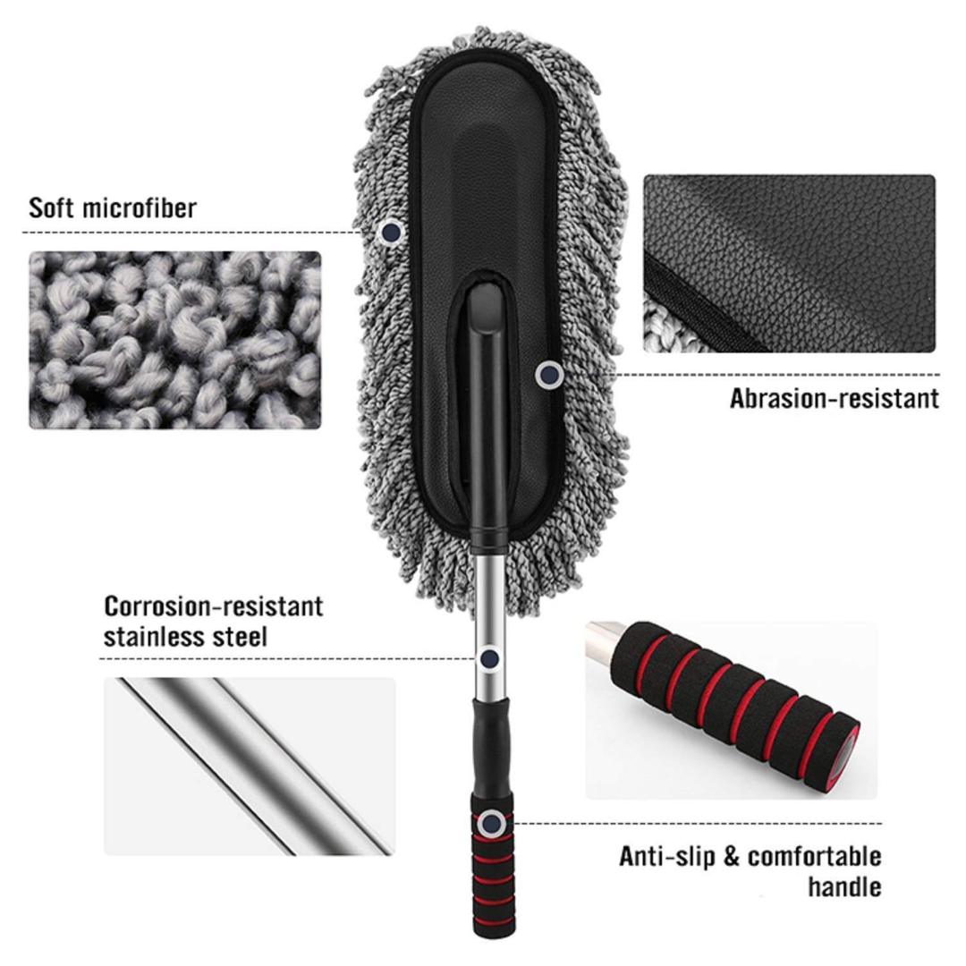 Car Duster with Long Retractable Handle & Soft Microfiber Bristles
