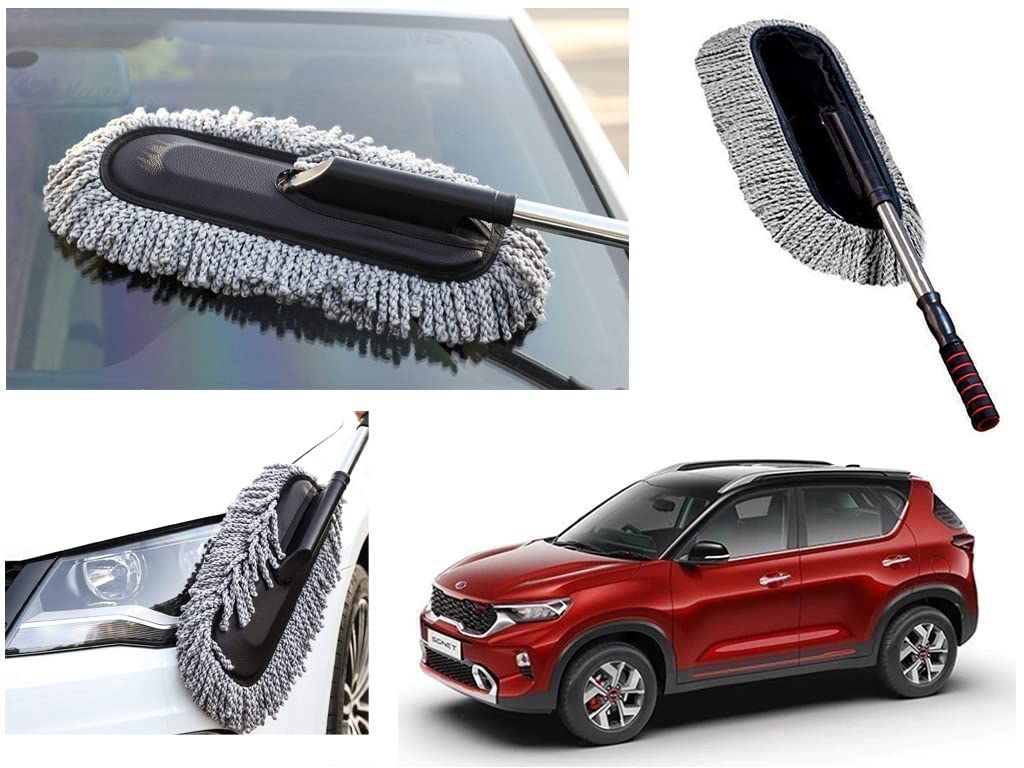 Car Duster with Long Retractable Handle & Soft Microfiber Bristles