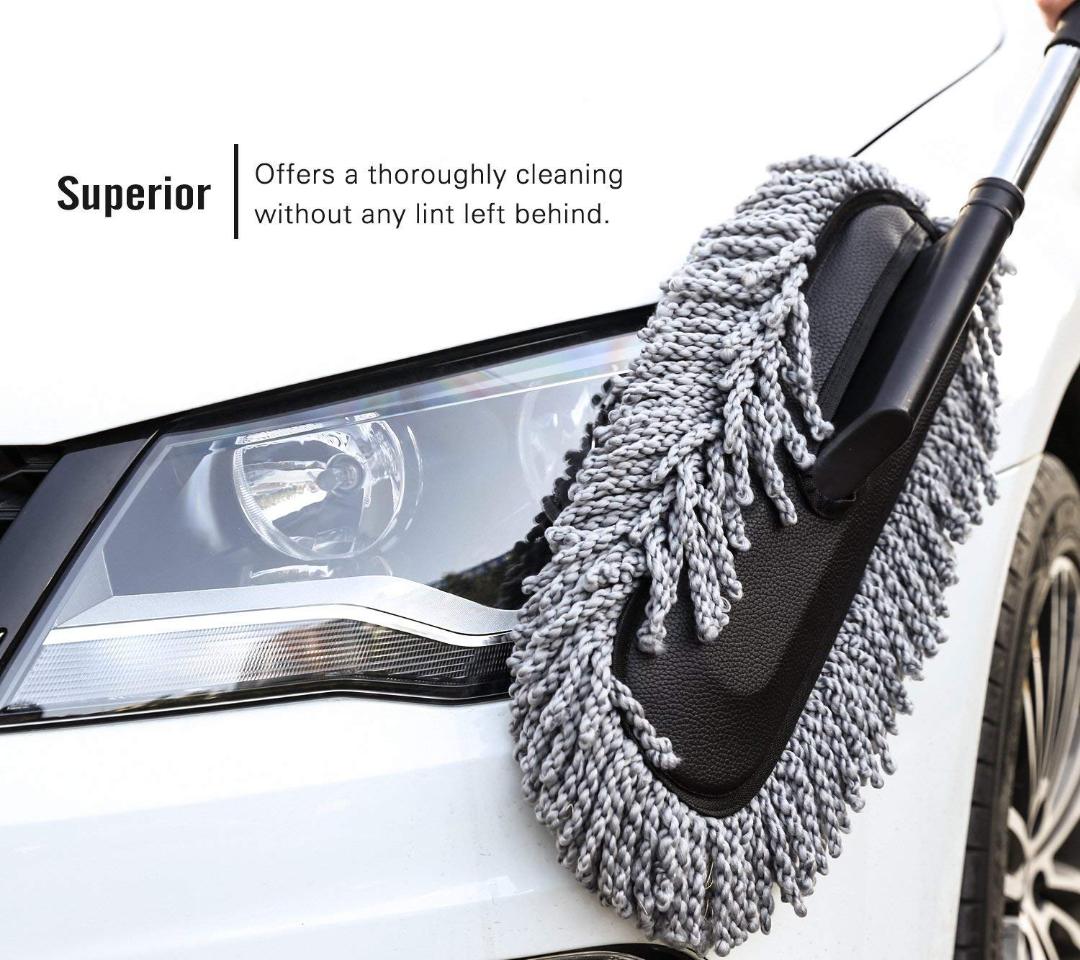 Car Duster with Long Retractable Handle & Soft Microfiber Bristles