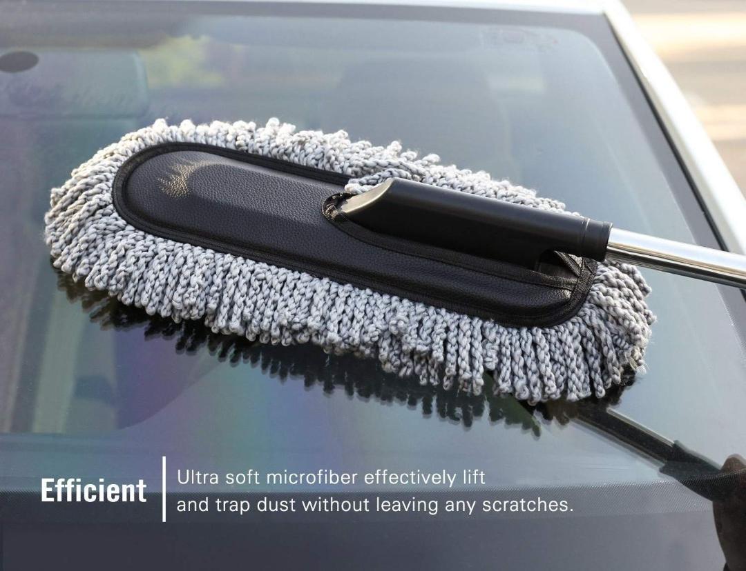 Car Duster with Long Retractable Handle & Soft Microfiber Bristles