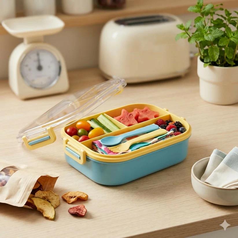 Carry Fresh 3 Compartment Leakproof Lunch Box with Spoon Fork