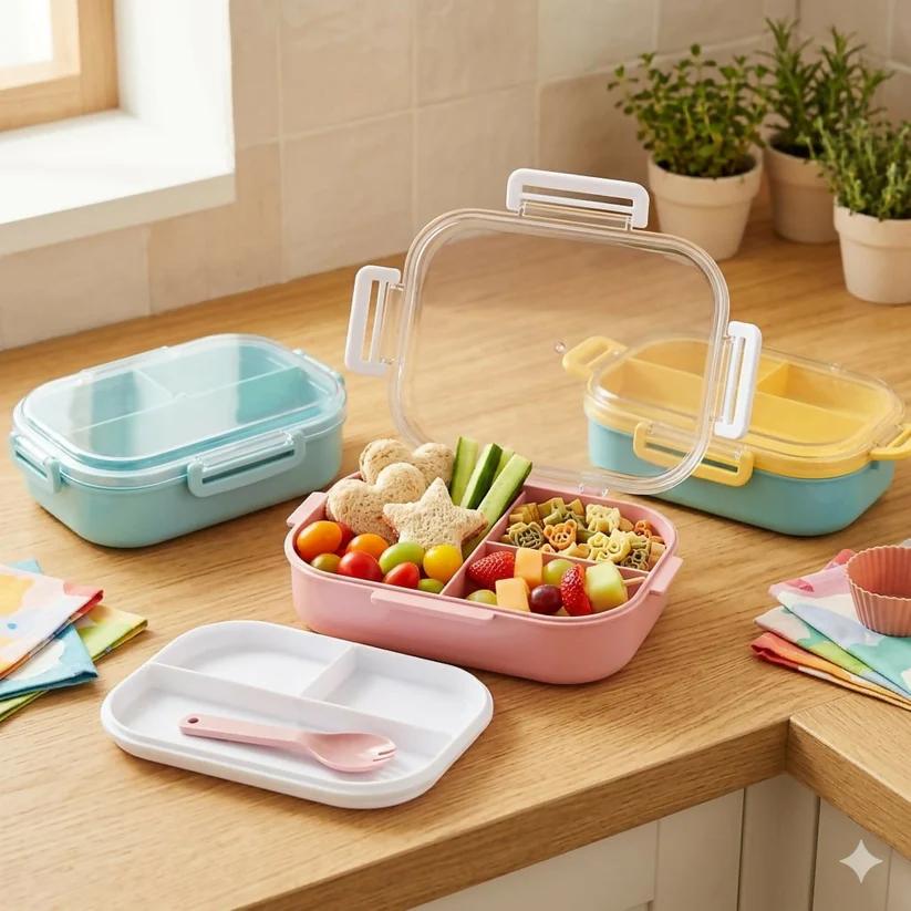 Carry Fresh 3 Compartment Leakproof Lunch Box with Spoon Fork