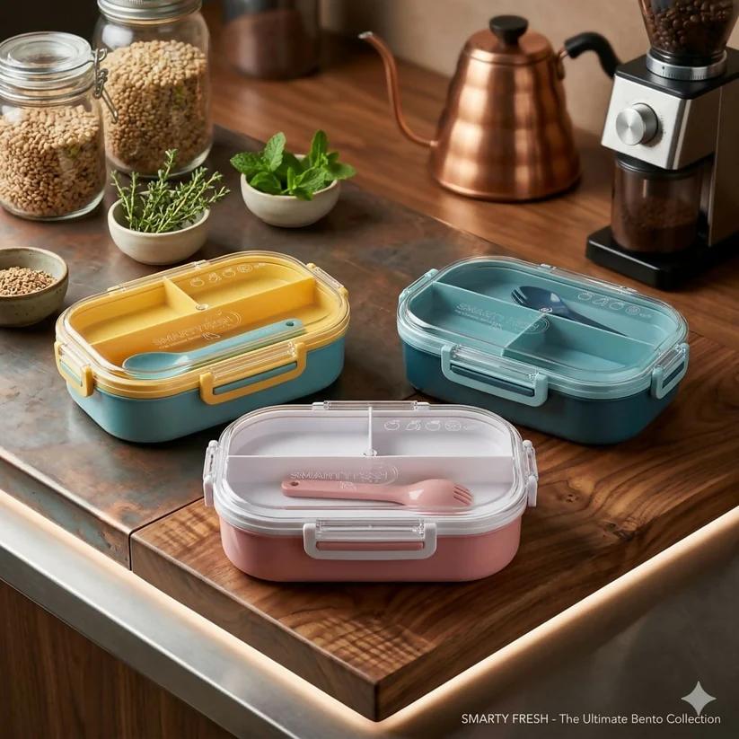 Carry Fresh 3 Compartment Leakproof Lunch Box with Spoon Fork