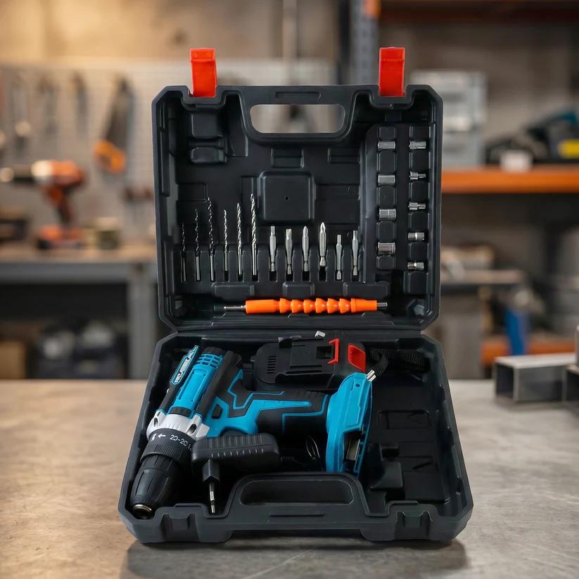 Cordless Drill Machine Tool Kit with Bits & Case - Portable Power