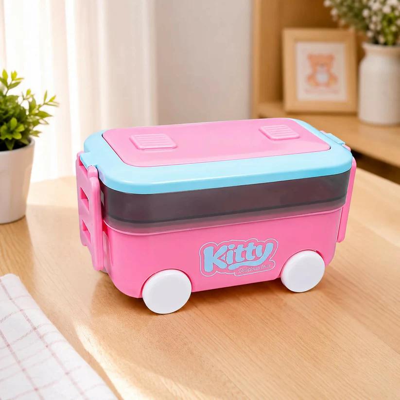 Cute Toy Car Kids Lunch Box with Layers & Cutlery - Leakproof Bento