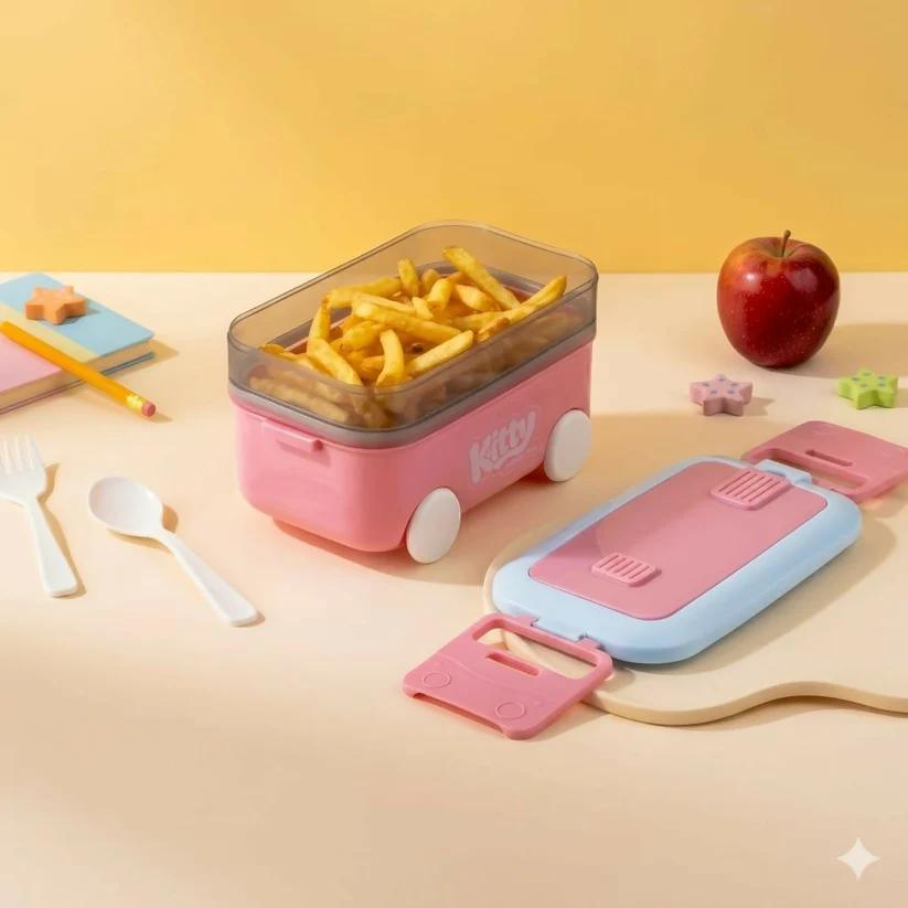 Cute Toy Car Kids Lunch Box with Layers & Cutlery - Leakproof Bento