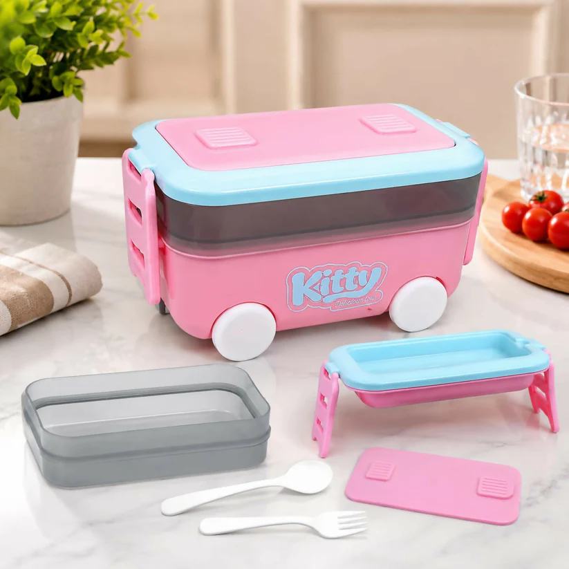 Cute Toy Car Kids Lunch Box with Layers & Cutlery - Leakproof Bento