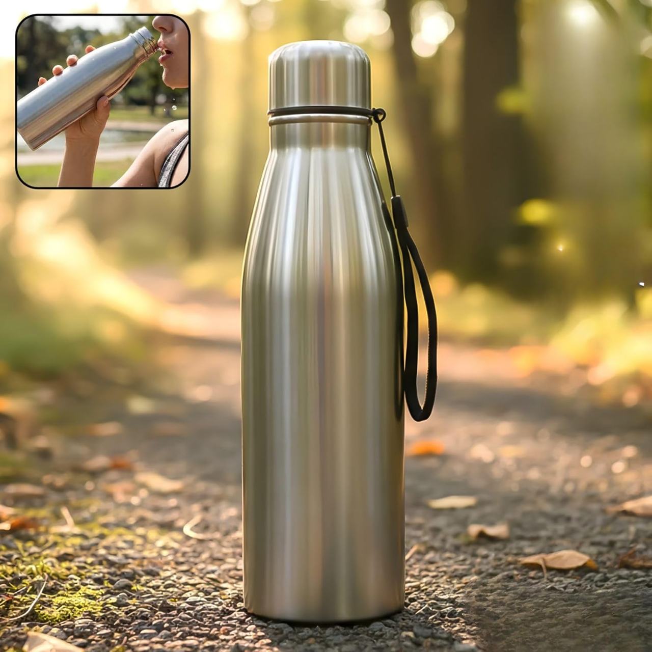 DeoDap 1000 ML Stainless Steel Leakproof Water Bottle with Carry Strap