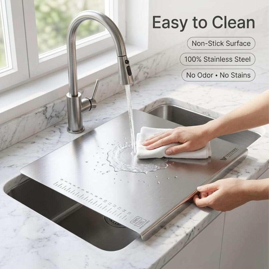 Durable Stainless Steel Chopping Board 35.5x29 cm, 1mm Thick
