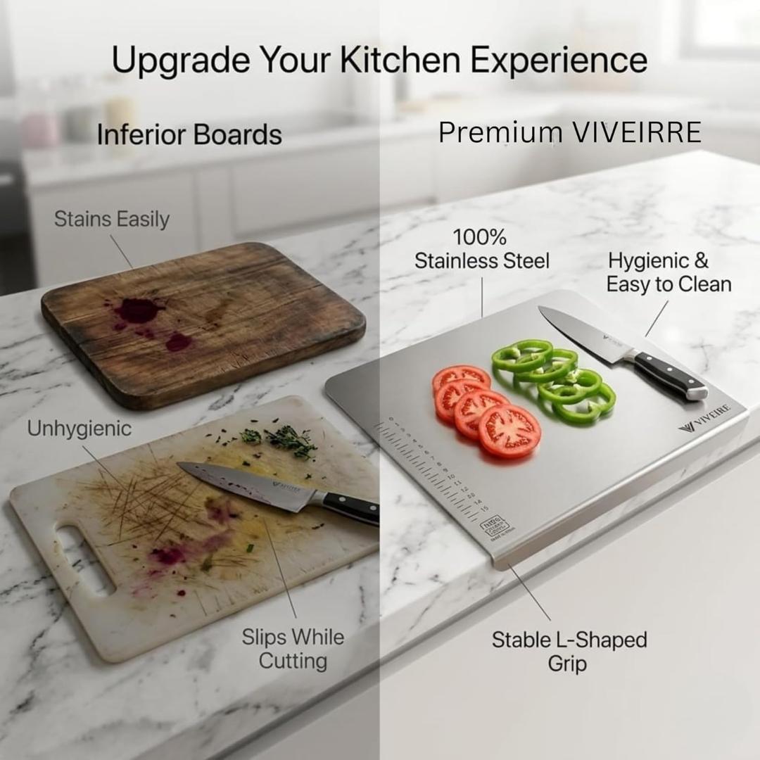 Durable Stainless Steel Chopping Board 35.5x29 cm, 1mm Thick