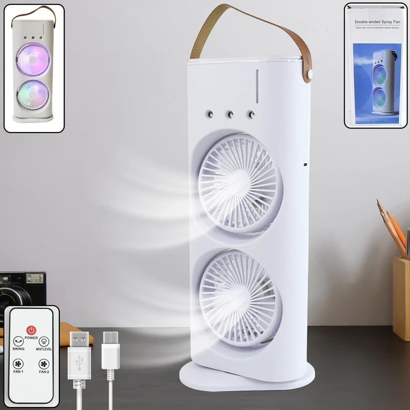 Electric Desktop Double-Head Powerful Air Fan with Remote & USB Charging