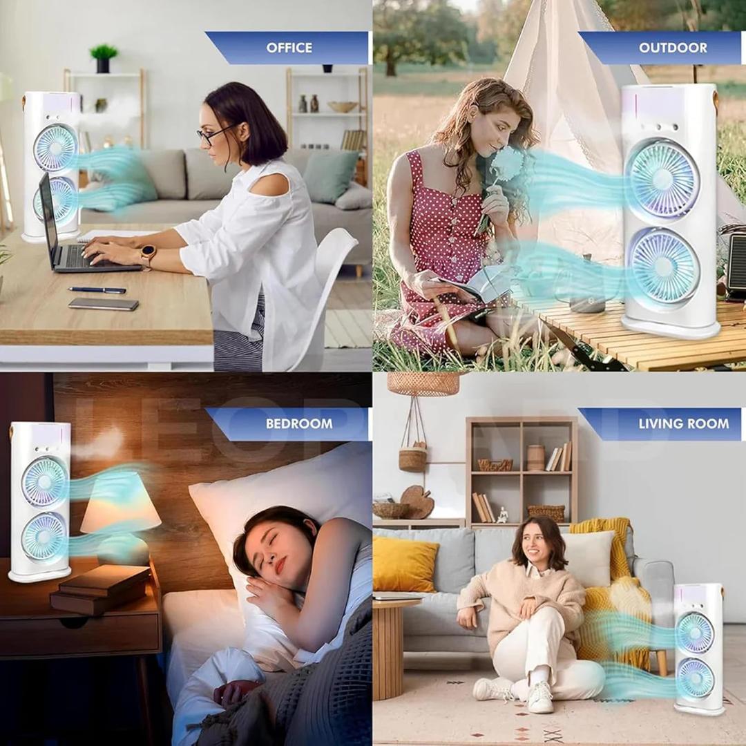 Electric Desktop Double-Head Powerful Air Fan with Remote & USB Charging