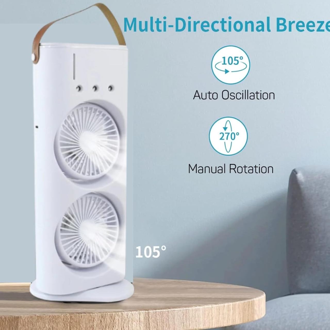 Electric Desktop Double-Head Powerful Air Fan with Remote & USB Charging