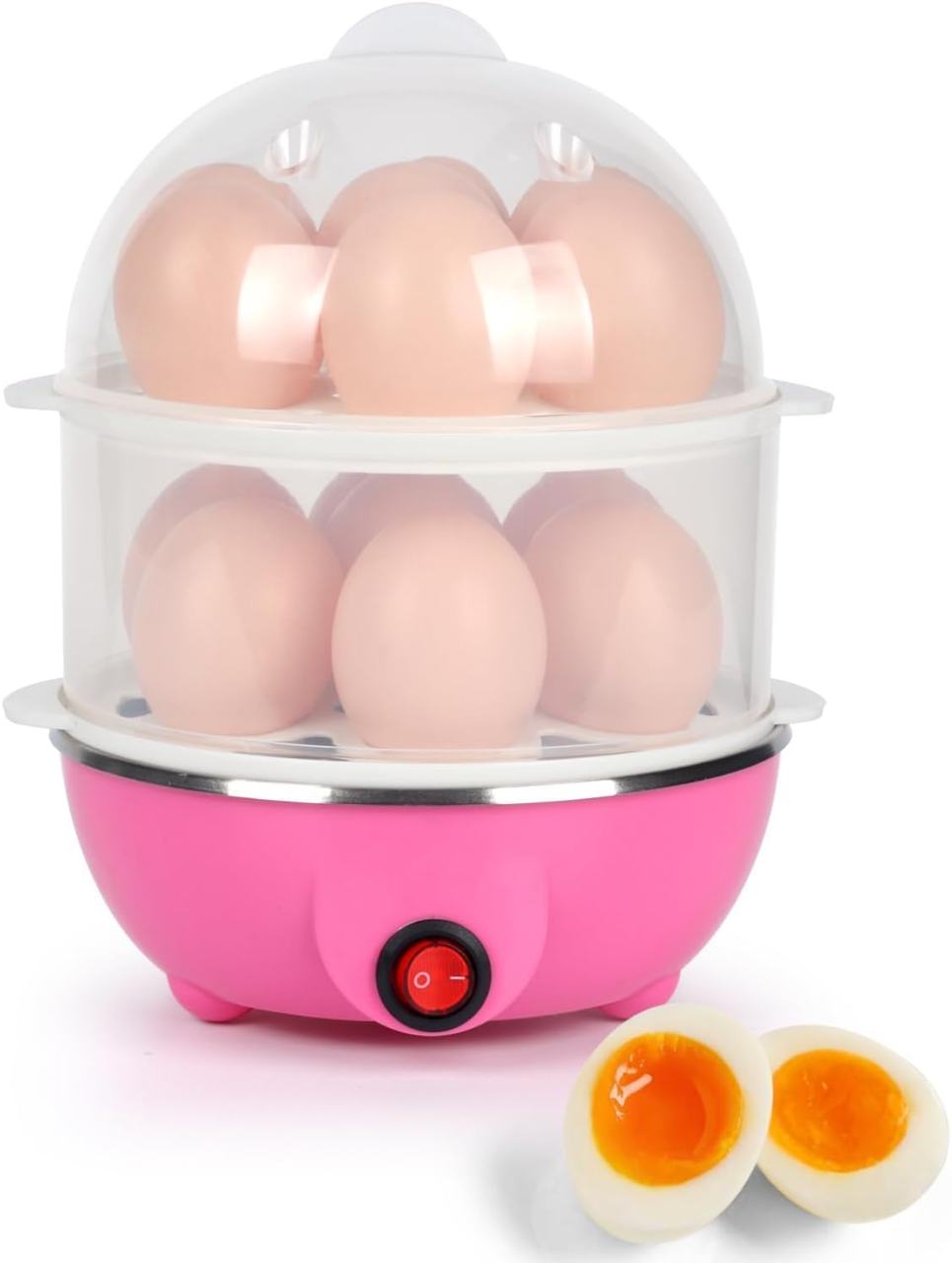 Electric Egg Boiler and Steamer - Double Layer, 14 Egg Capacity (Pink)
