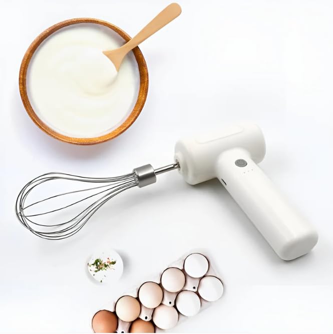 Electric Handheld Milk Frother and Whisk - Compact Kitchen Mixer with Stainless Steel Attachment