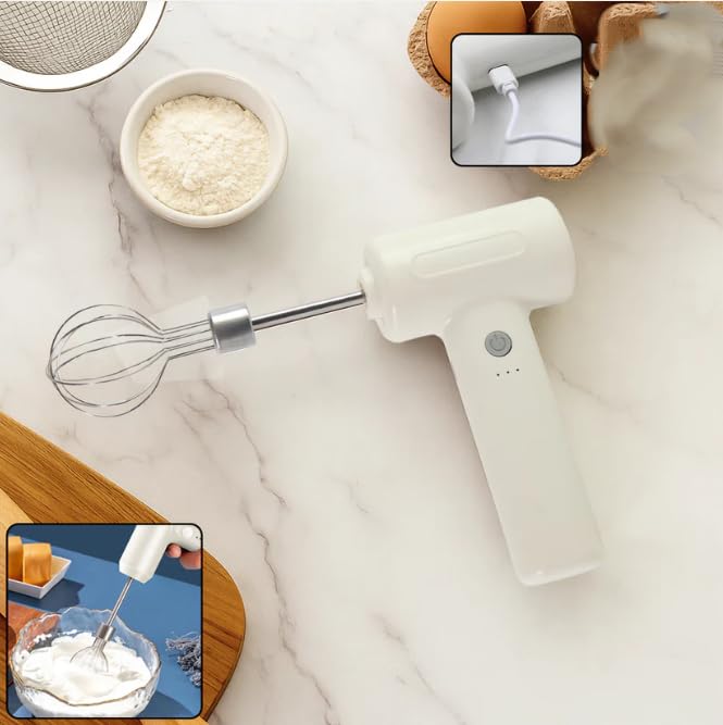 Electric Handheld Milk Frother and Whisk - Compact Kitchen Mixer with Stainless Steel Attachment