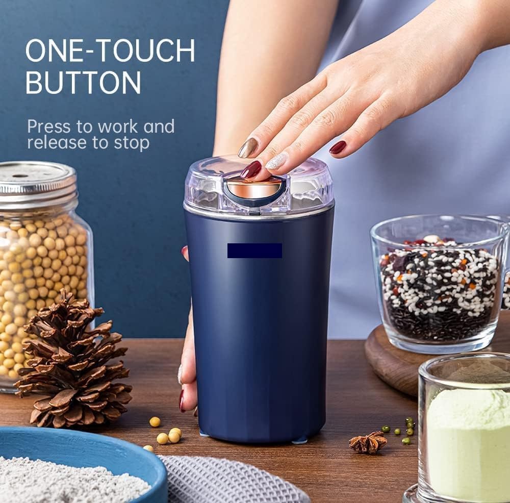 Electric Spice Grinder with Stainless Steel Blades - Portable Coffee Bean and Spice Mill