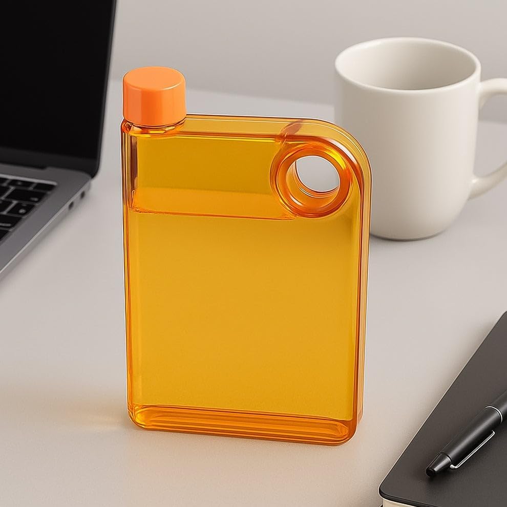 Flat Transparent Water Bottle with Circular Handle - A5 Notebook Style (420ml)