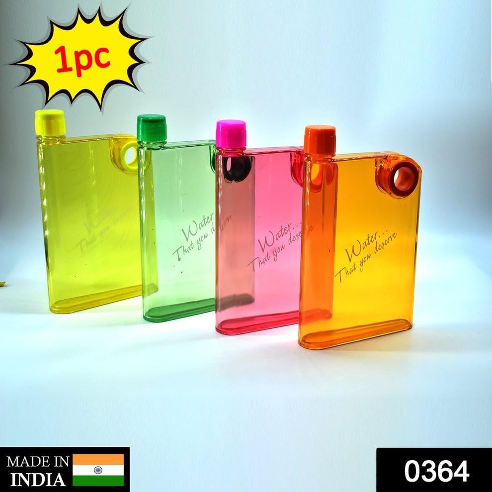 Flat Transparent Water Bottle with Circular Handle - A5 Notebook Style (420ml)