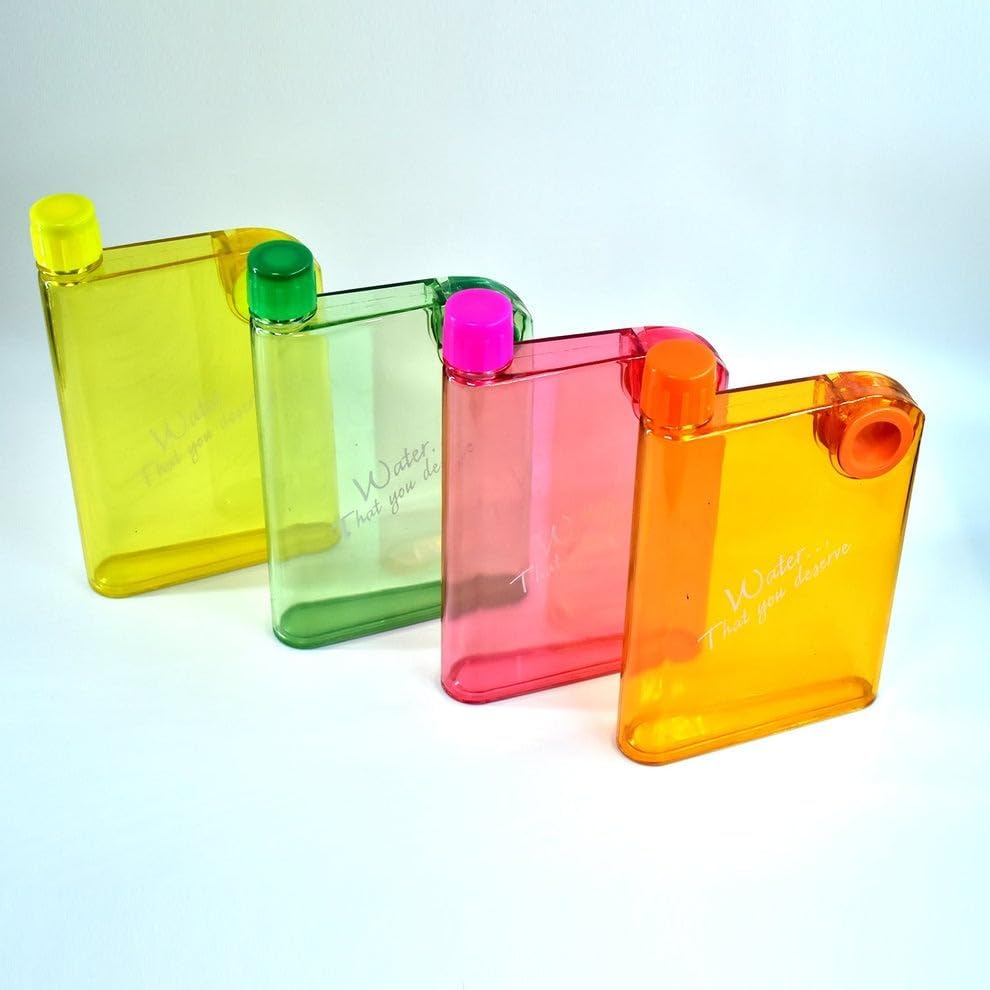 Flat Transparent Water Bottle with Circular Handle - A5 Notebook Style (420ml)