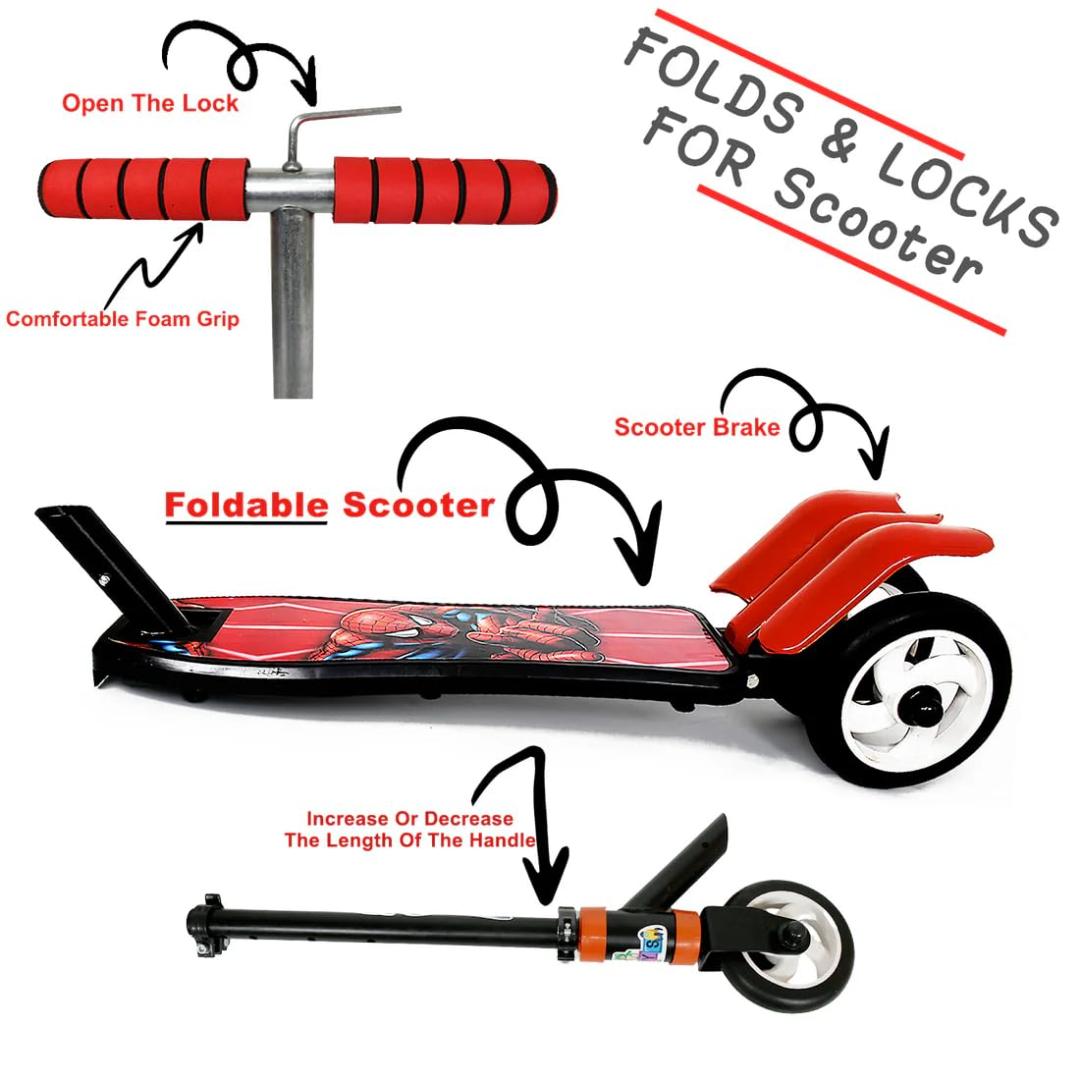 Foldable Kids Scooter with Adjustable Height - Spider-Man Design (3 Wheels)