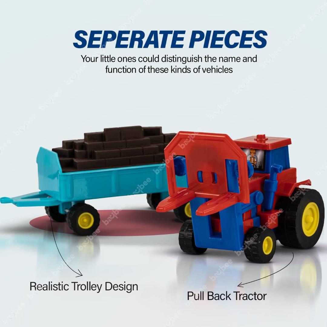 Friction Powered Plastic Tractor Toy with Bricks Trolley - 1 Pc by Aditi