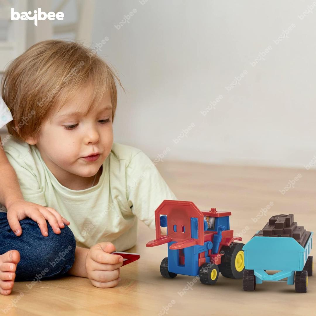 Friction Powered Plastic Tractor Toy with Bricks Trolley - 1 Pc by Aditi