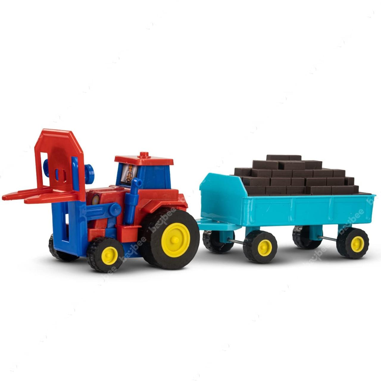 Friction Powered Plastic Tractor Toy with Bricks Trolley - 1 Pc by Aditi