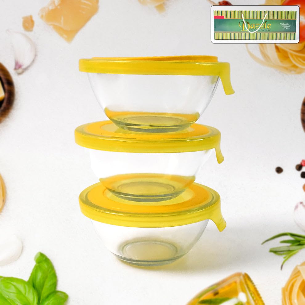 Glass Bowl Set with Yellow Lids (3-Piece)